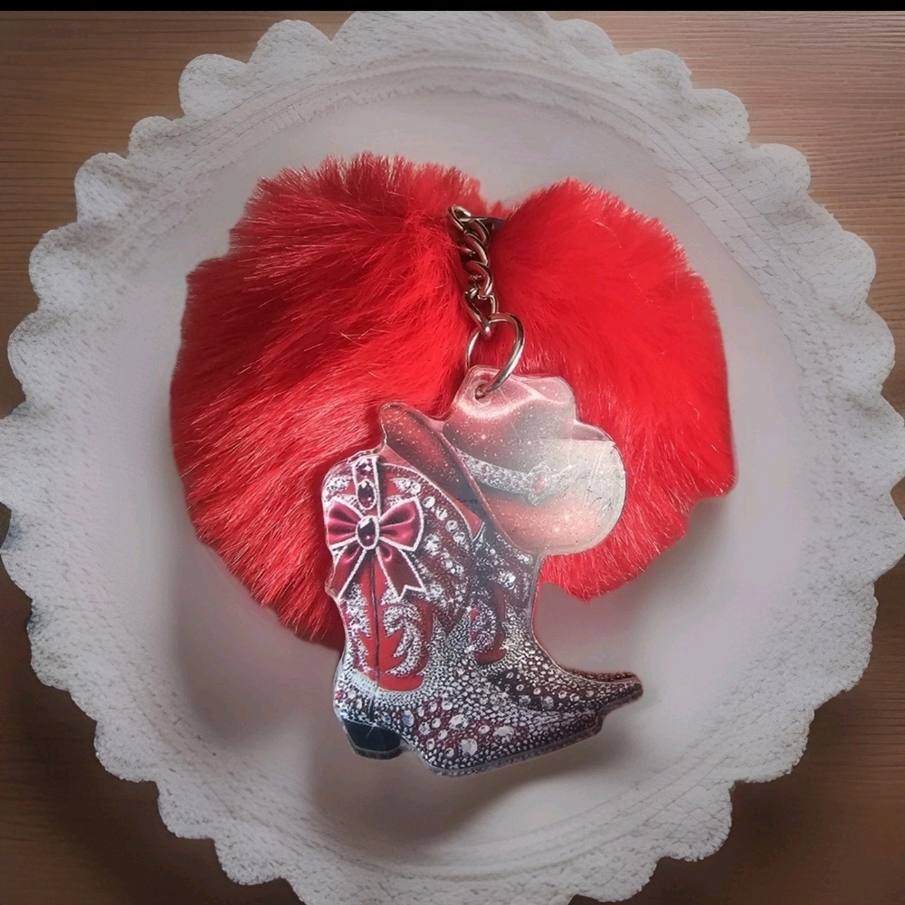 Cowgirl Boot Keychain 2D with Puff Ball- Various Colors To Choose -NWOT - Picture 9 of 16